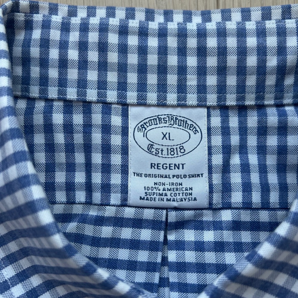 Brooks Brothers Button Down Shirt Mens XL Blue Gingham Regent Cotton Logo Preppy - Picture 2 of 9